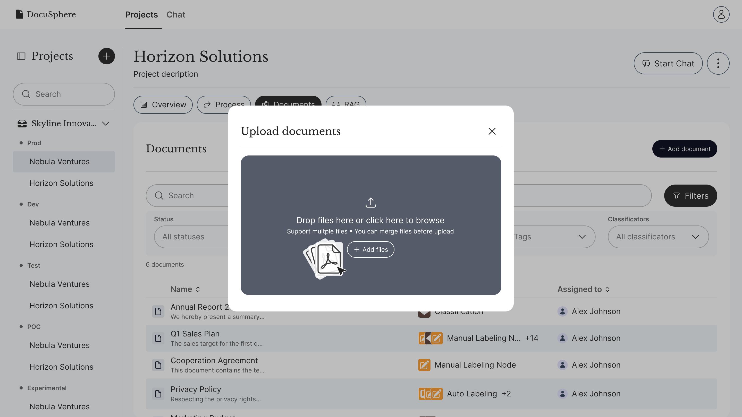 Document upload modal in DocuSphere